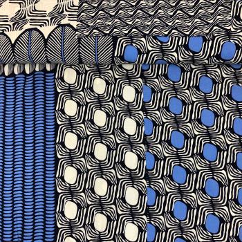 Viskose Popeline -  dunkelblau, blau, naturweiß, grafisch gemustert